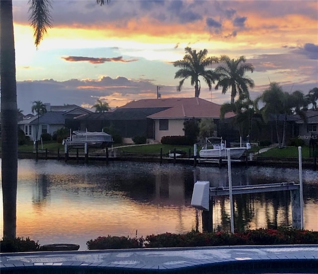 view of water feature with a boat dock