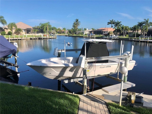 view of dock featuring a water view