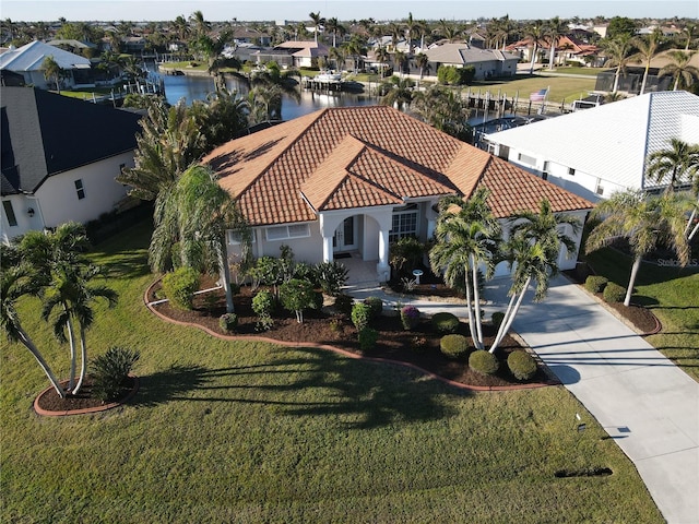 aerial view with a water view