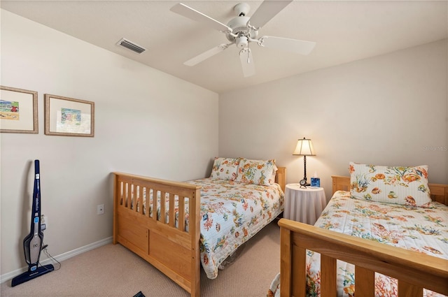 bedroom featuring carpet floors and ceiling fan