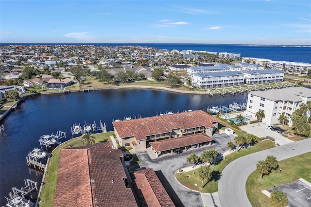 aerial view featuring a water view