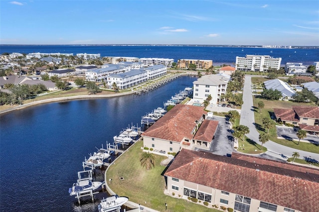 aerial view with a water view