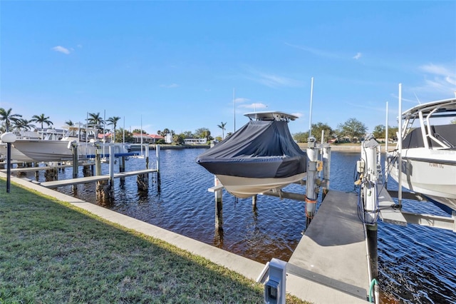 dock area featuring a water view and boat lift