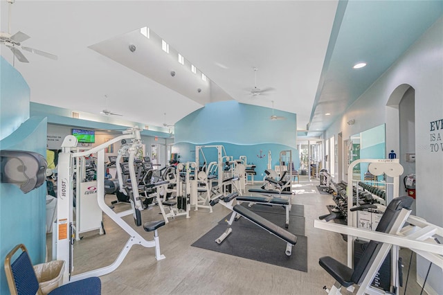 gym with ceiling fan