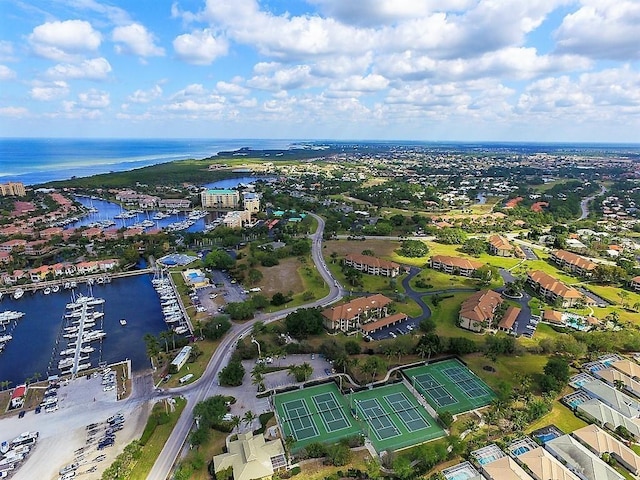 aerial view with a water view