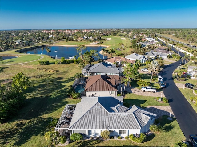 aerial view with a water view