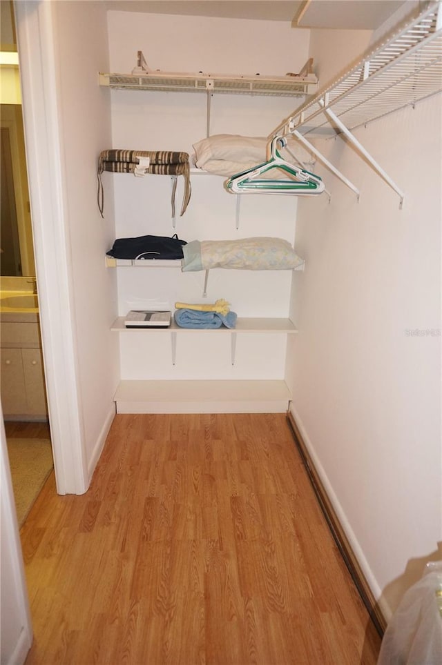 spacious closet featuring light wood-type flooring