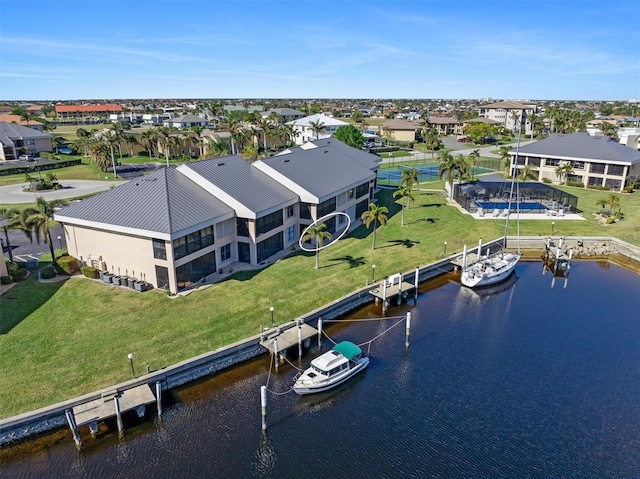 aerial view with a water view