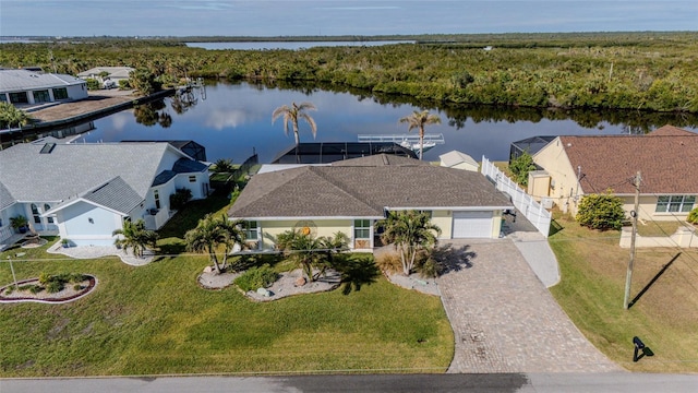 aerial view with a water view