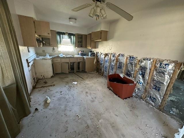 kitchen featuring ceiling fan