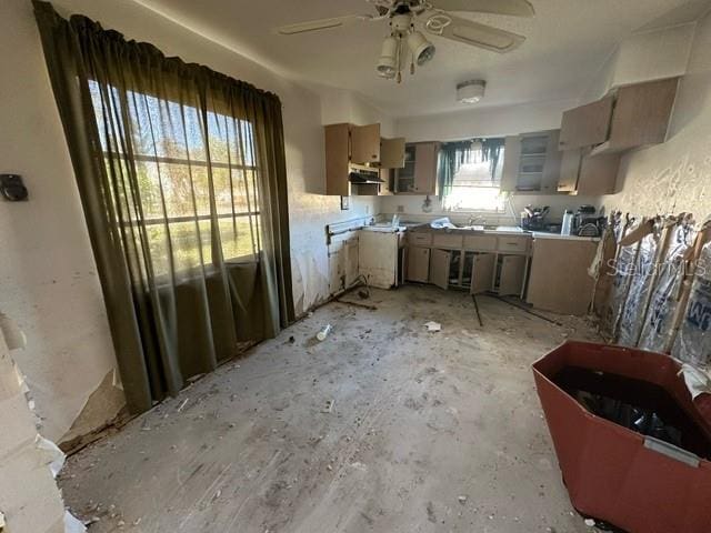 kitchen featuring extractor fan, ceiling fan, and sink