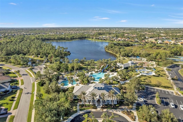 aerial view with a water view