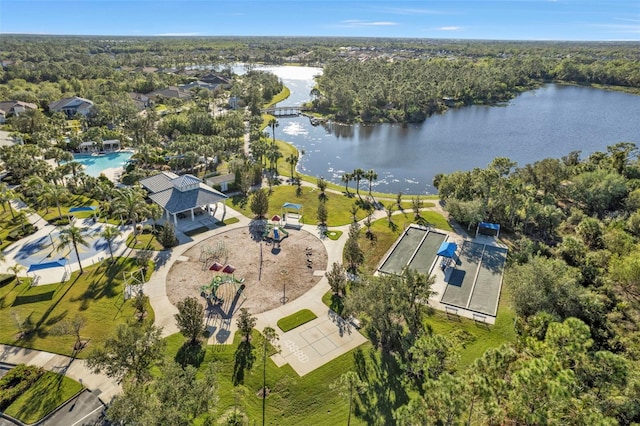 aerial view featuring a water view