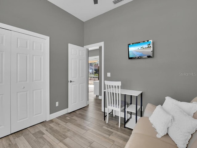 home office featuring light hardwood / wood-style floors