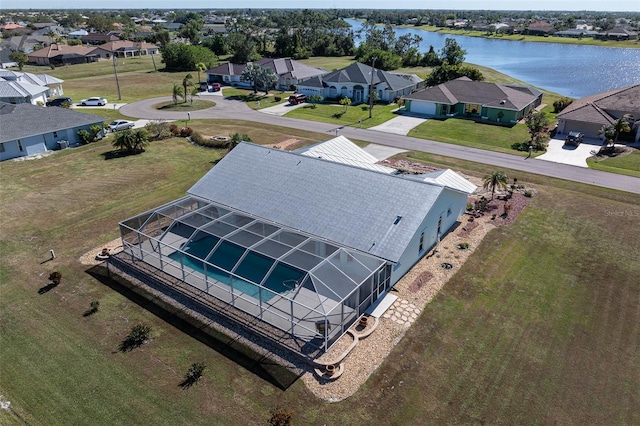 aerial view with a water view