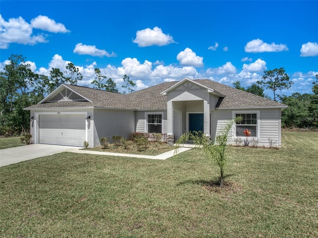 single story home with a front lawn and a garage