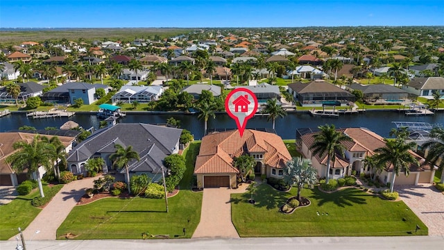 bird's eye view featuring a water view