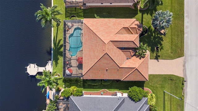 aerial view with a water view