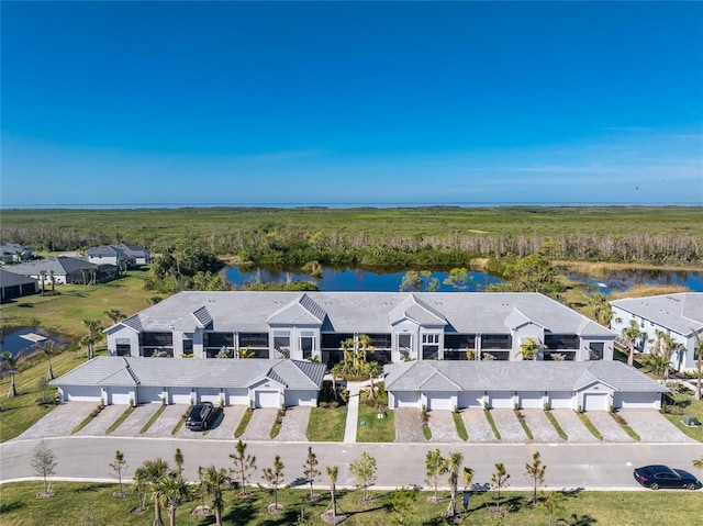 aerial view featuring a water view