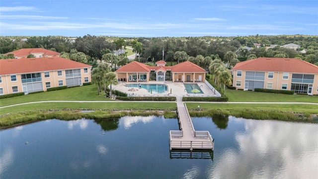 aerial view with a water view