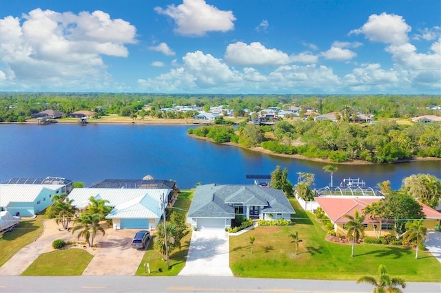 aerial view featuring a water view