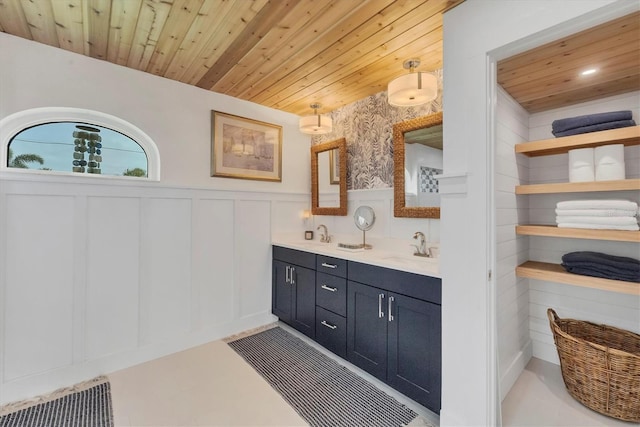 bathroom featuring vanity and wooden ceiling