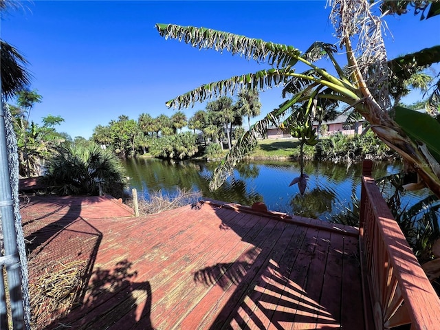 view of dock with a water view