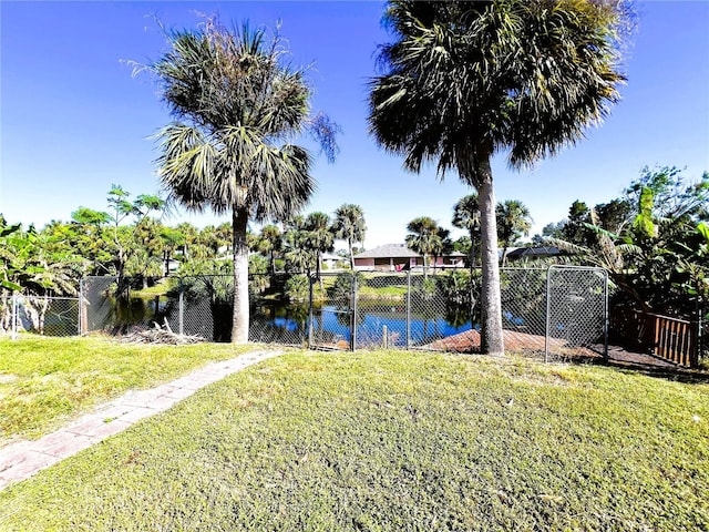 view of yard with a water view