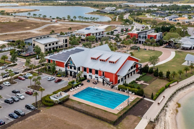 aerial view with a water view