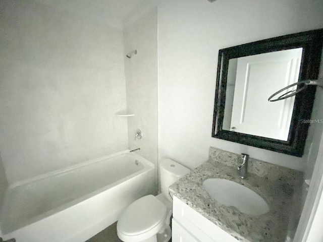 full bathroom with shower / tub combination, vanity, and toilet