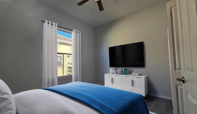 bedroom with carpet flooring and ceiling fan