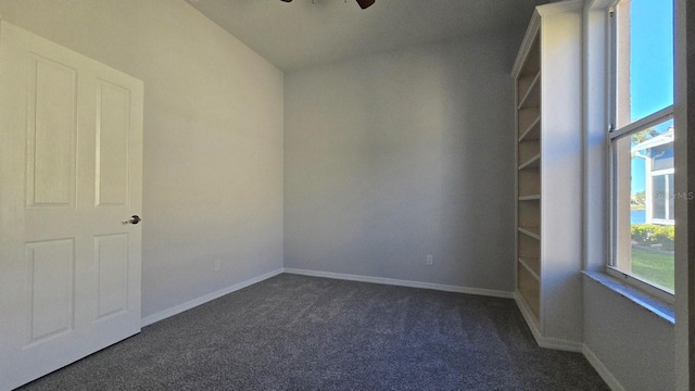 carpeted empty room featuring ceiling fan and a healthy amount of sunlight