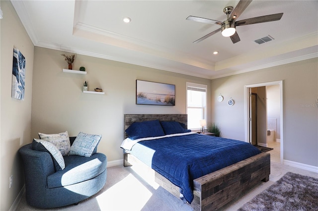 3393 Kacher Rd, North Port, FL 34288 - bedroom with a tray ceiling, crown molding, baseboards, a ceiling fan, and recessed lighting
