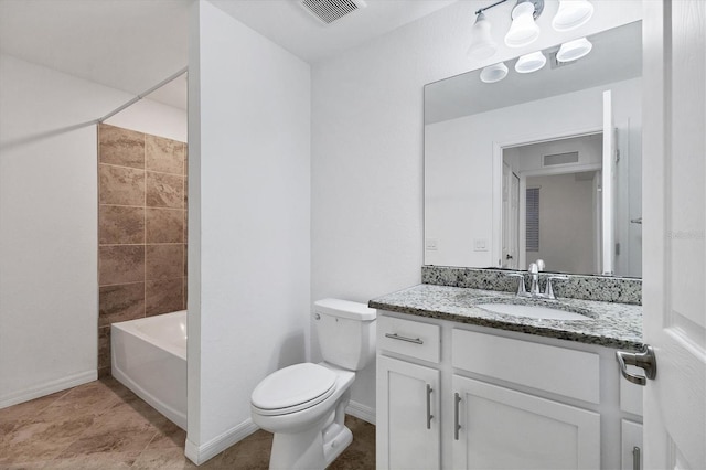 full bathroom with shower / bathing tub combination, vanity, and toilet