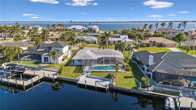 bird's eye view featuring a water view