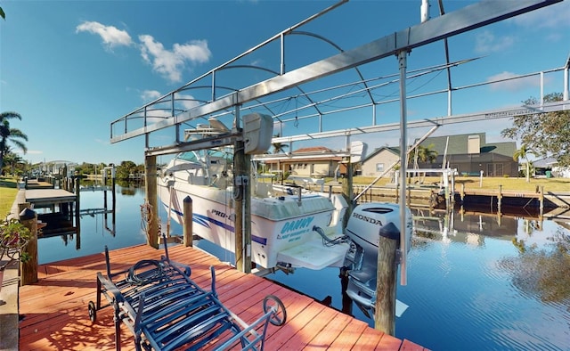 view of dock with a water view