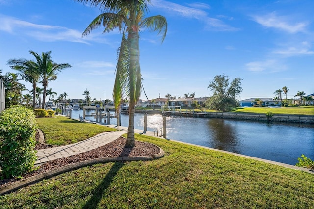 view of water feature with a boat dock