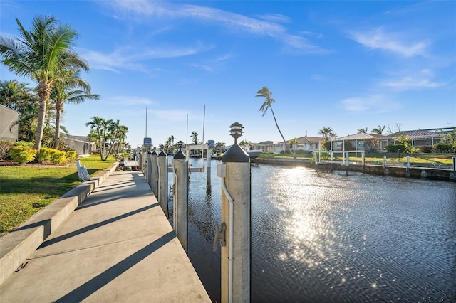 view of dock with a water view