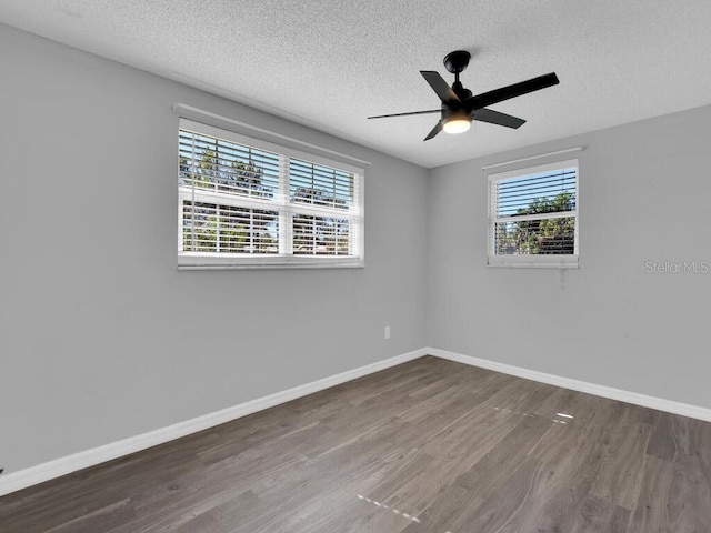 spare room featuring a wealth of natural light, dark hardwood / wood-style flooring, and a textured ceiling