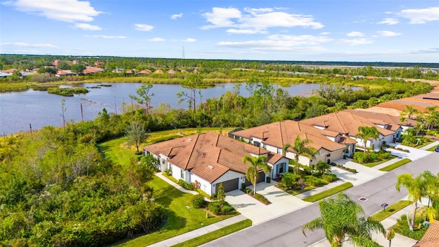 aerial view with a water view