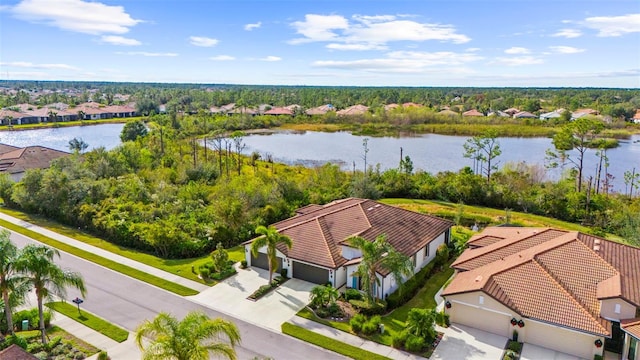 aerial view with a water view