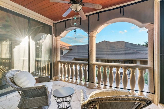 balcony with ceiling fan