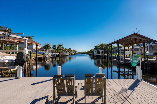 dock area with a water view