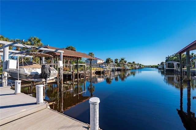 view of dock with a water view