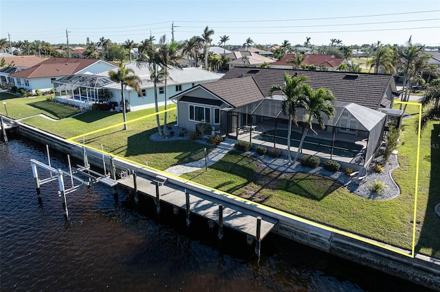 aerial view with a water view