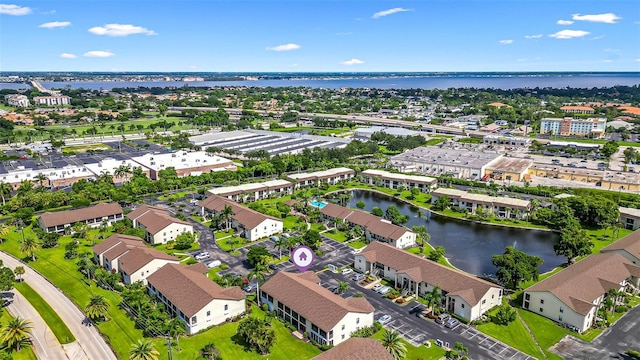 bird's eye view featuring a water view