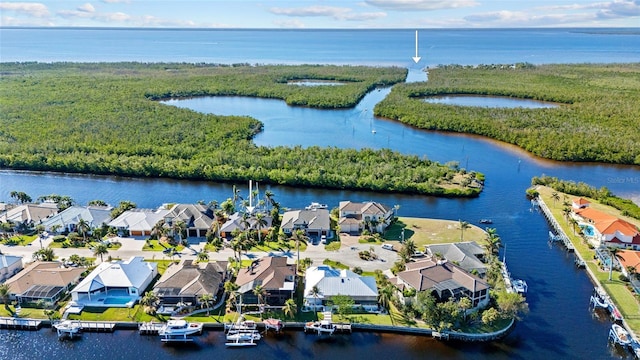 bird's eye view featuring a water view