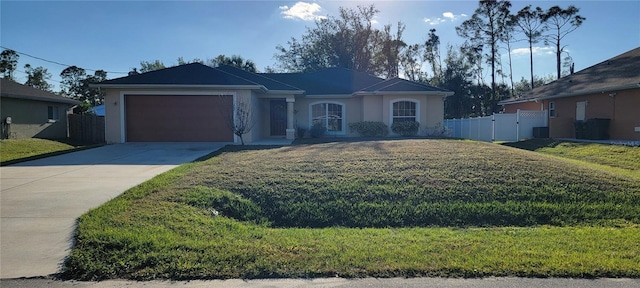 ranch-style house with a front lawn and a garage