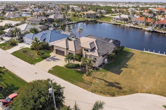 aerial view with a water view