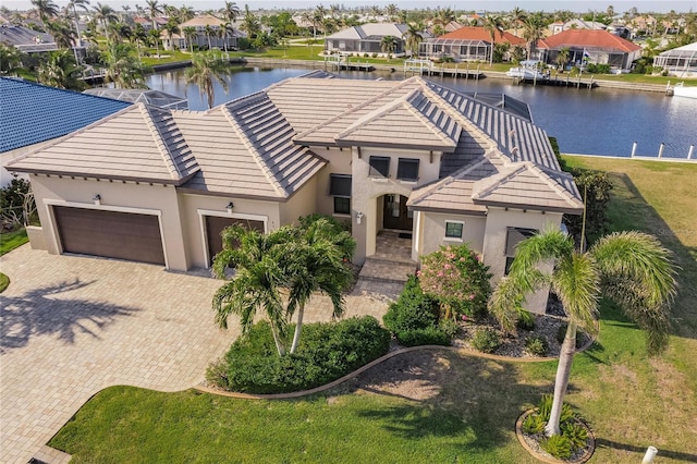 bird's eye view featuring a water view